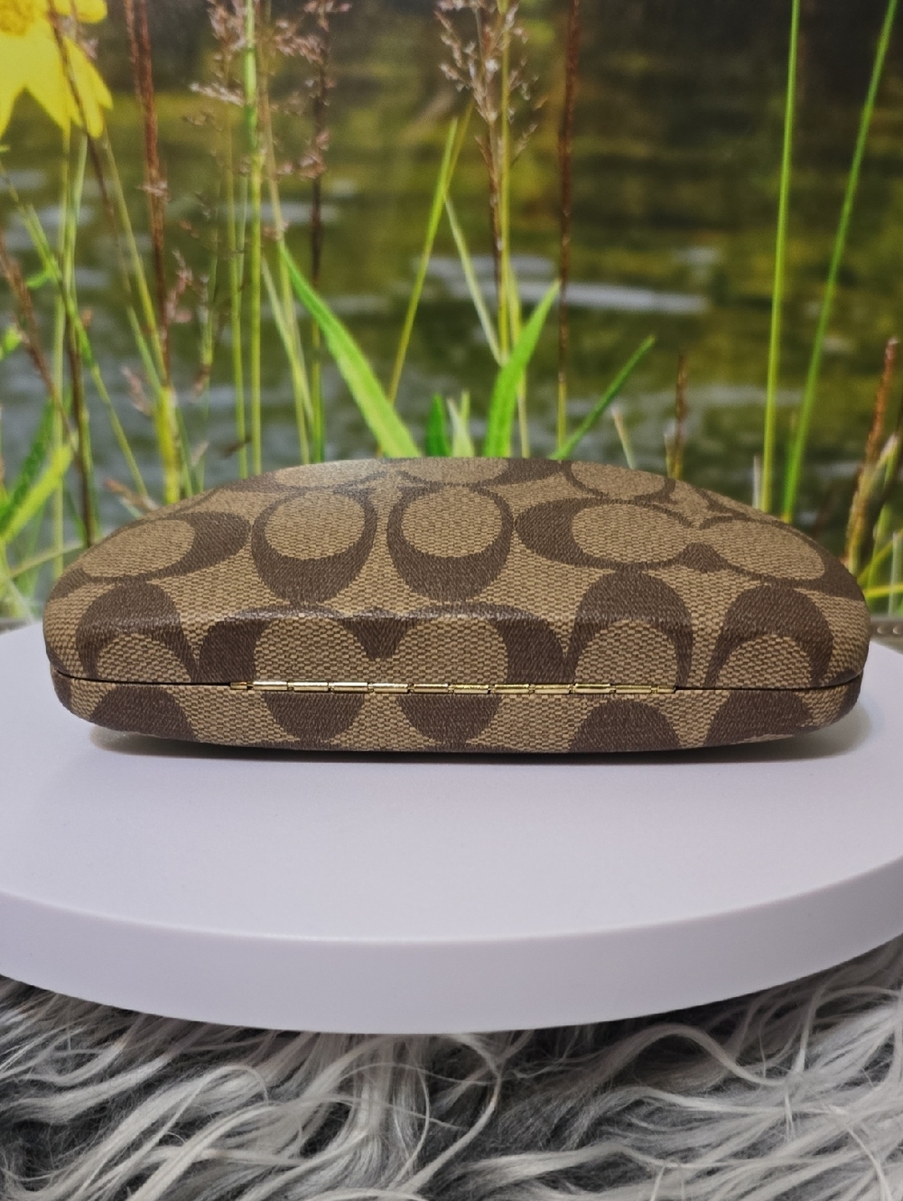 Coach Signature Canvas Eyeglass Case Brown Tan Hard Shell Sunglasses Case - Picture 8 of 10